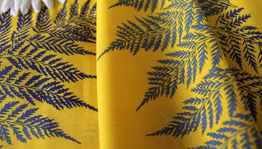 Ткань лен папоротник цвет желтый