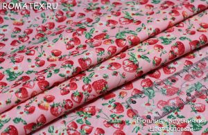 Ткань для постельного белья Поплин клубника цвет розовый